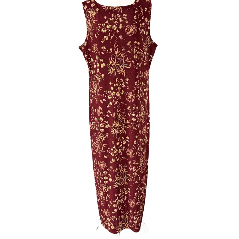 En Focus Studio Dress Womens 18 Red Floral Maxi Sleeveless Scoop Neck Jersey